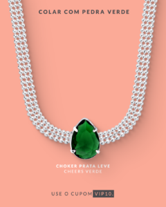 Foto de choker prata leve cheers verde da Prata e Arte. 