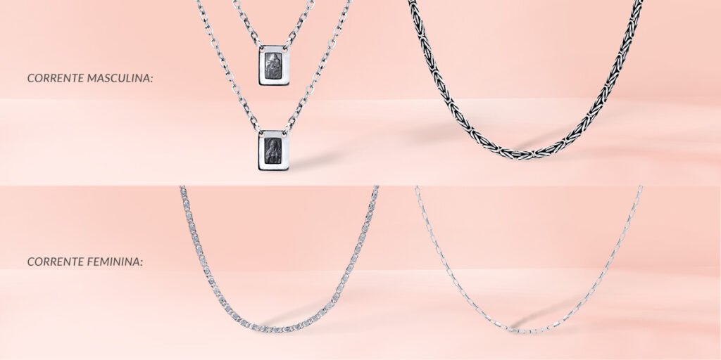 Correntes de prata masculina e feminino