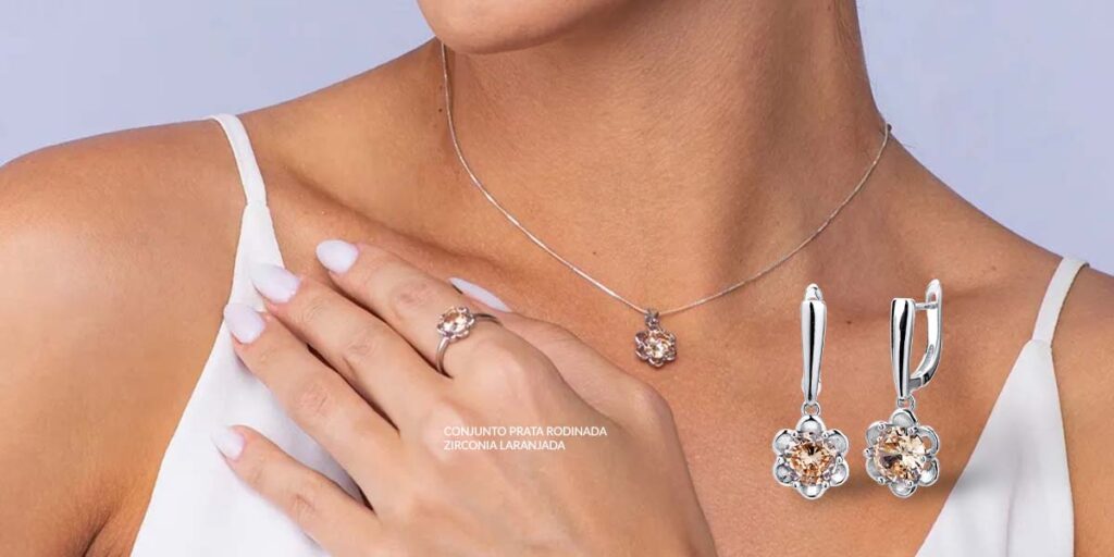 colar e anel cor laranja